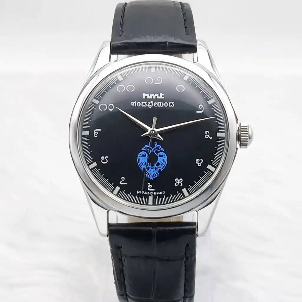 HMT Gandaberunda Kannada Numerals Black Dial 17 Jewels Handwinding Watch Discover-Diamonds Physical