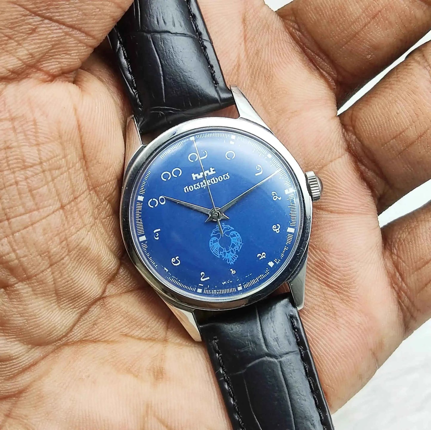 HMT Gandaberunda Kannada Numerals Blue Dial 17 Jewels Handwinding Men's Watch 0231