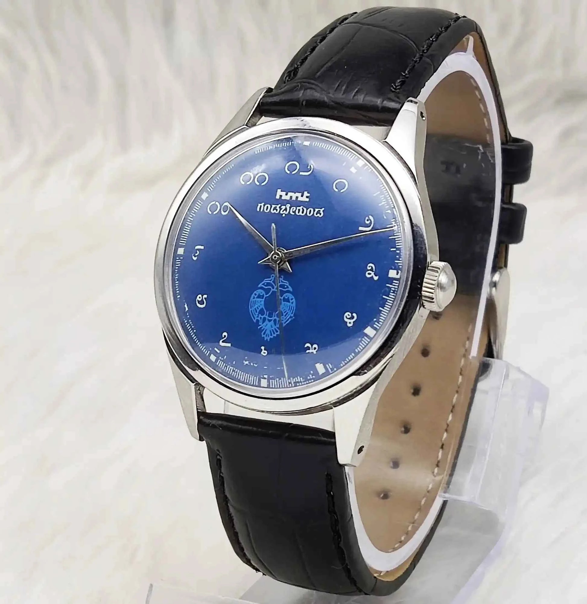 HMT Gandaberunda Kannada Numerals Blue Dial 17 Jewels Handwinding Men's Watch 0231