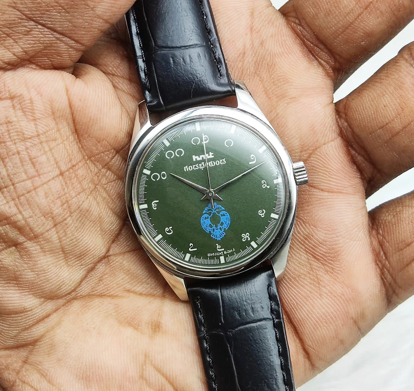 HMT Gandaberunda Kannada Numerals Green Dial 17 Jewels Handwinding Men's Watch 0231 Discover-Diamonds Physical