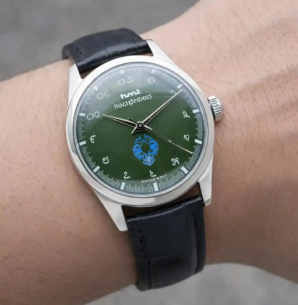 HMT Gandaberunda Kannada Numerals Green Dial 17 Jewels Handwinding Discover-Diamonds Physical