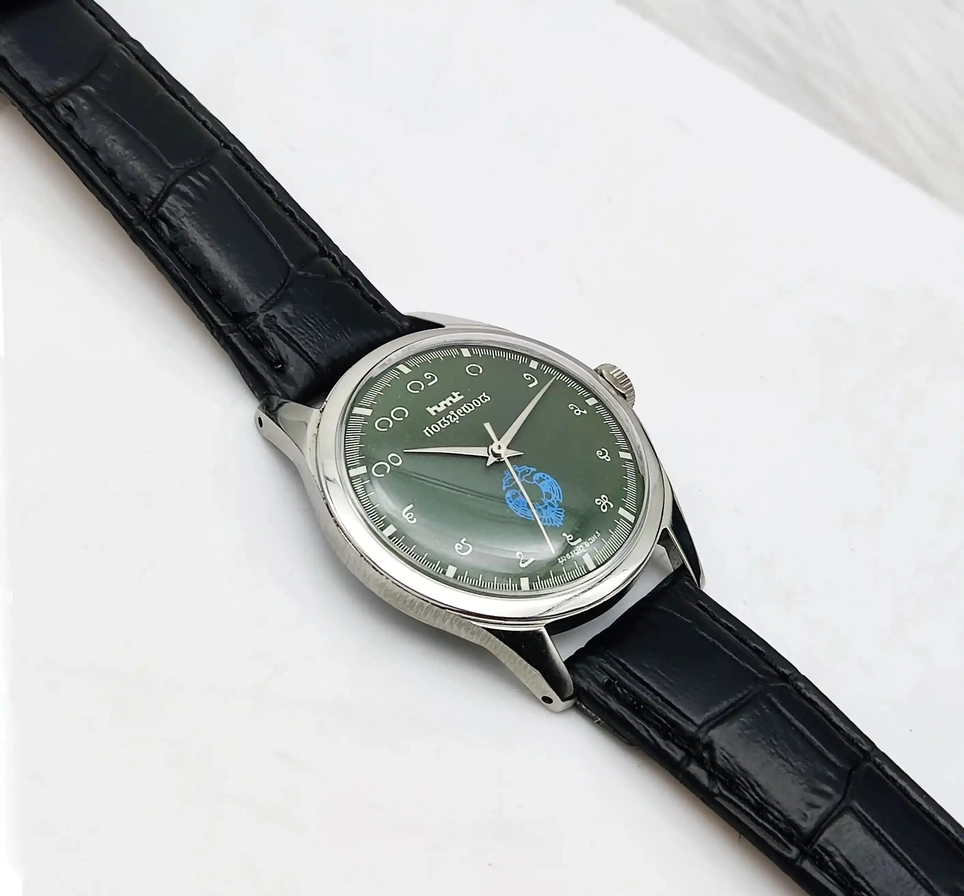 HMT Gandaberunda Kannada Numerals Green Dial 17 Jewels Handwinding Discover-Diamonds Physical