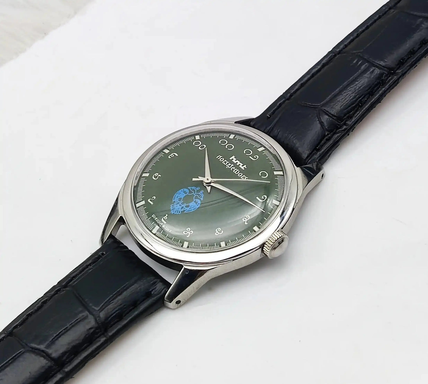 HMT Gandaberunda Kannada Numerals Green Dial 17 Jewels Handwinding Discover-Diamonds Physical