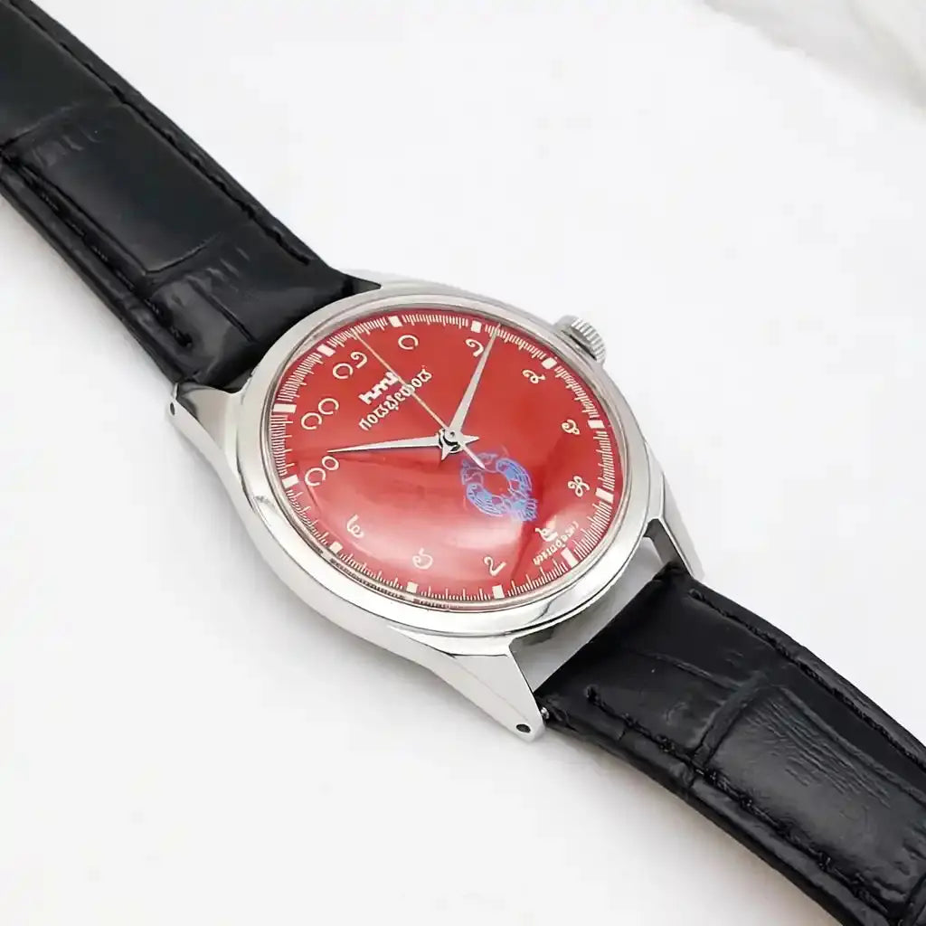 HMT Gandaberunda Kannada Numerals Red Dial Para Shock 17 Jewels 0231 Discover-Diamonds Physical