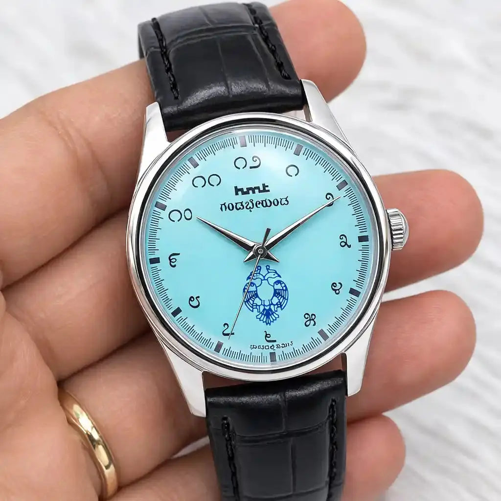 HMT Gandaberunda Kannada Numerals Turquoise Dial 17 Jewels Handwinding Watch Discover-Diamonds Physical