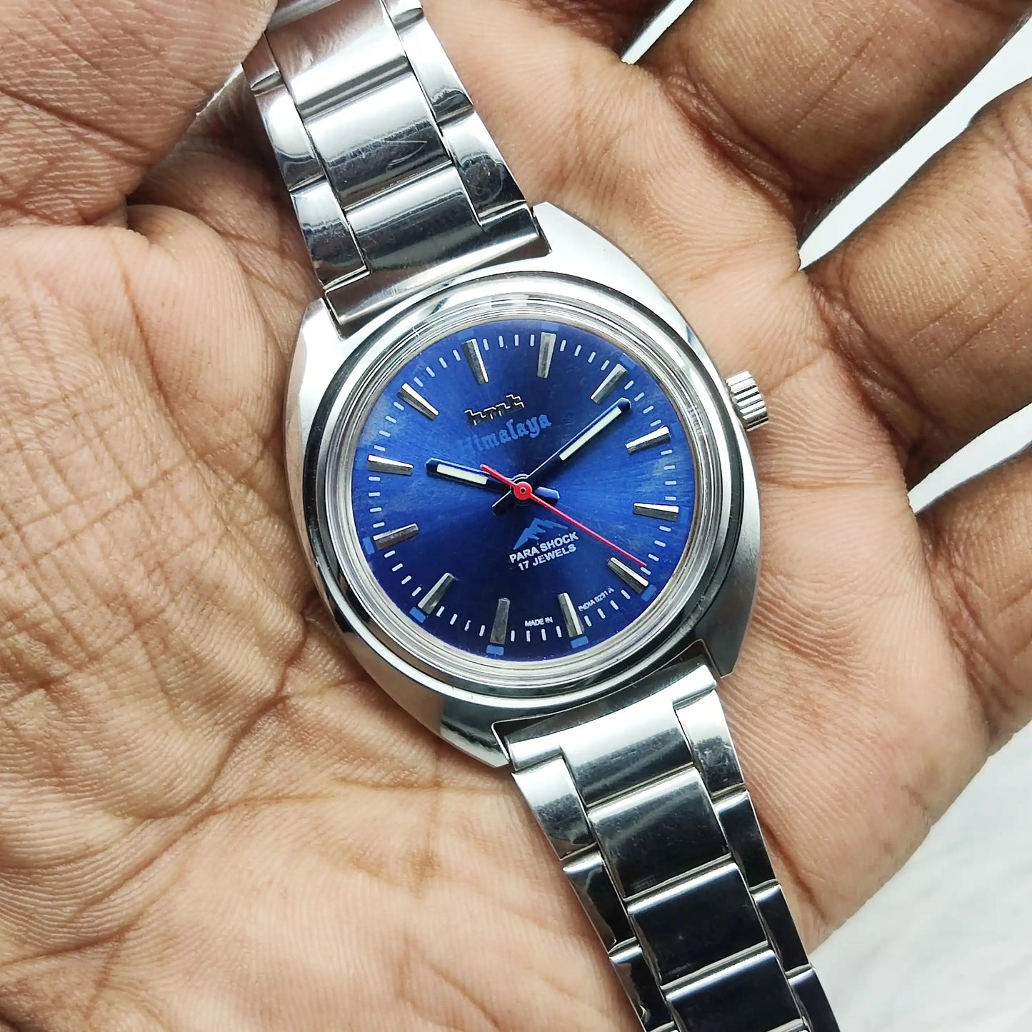 HMT Himalaya 17 Jewels Bluish Dial Handwinding Watch Transparent Back
