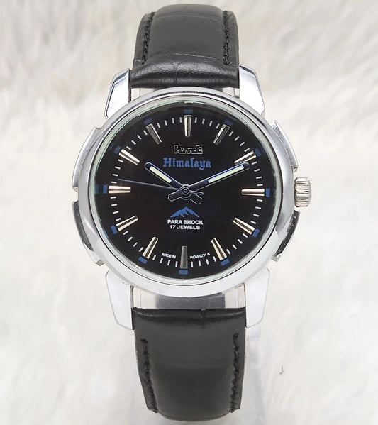 HMT Himalaya 17 Jewels Stick Indices Black Dial Handwinding Watch Transparent Back