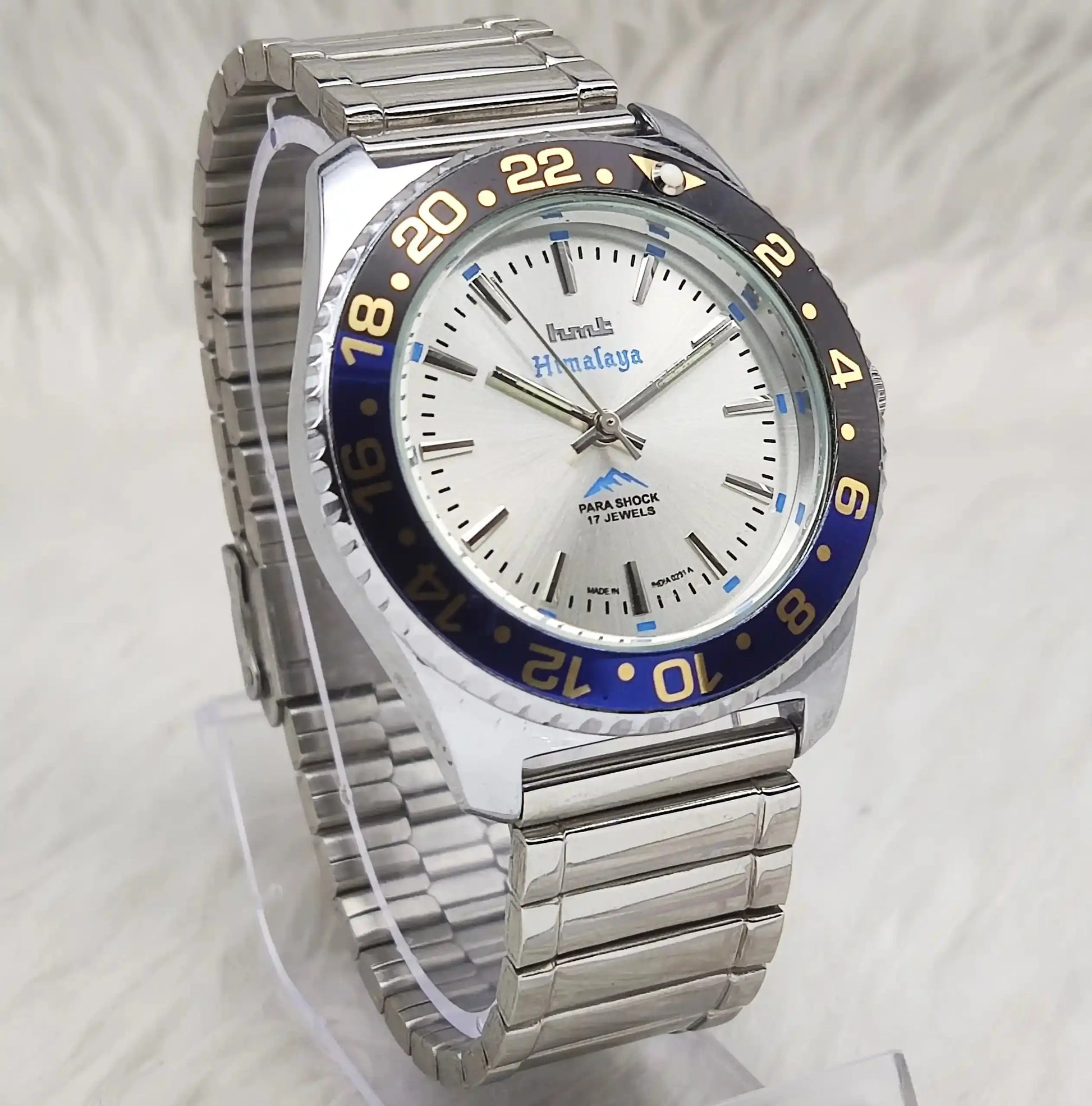 HMT Himalaya 17 Jewels Stick Indices Silver Dial Handwinding Transparent Back