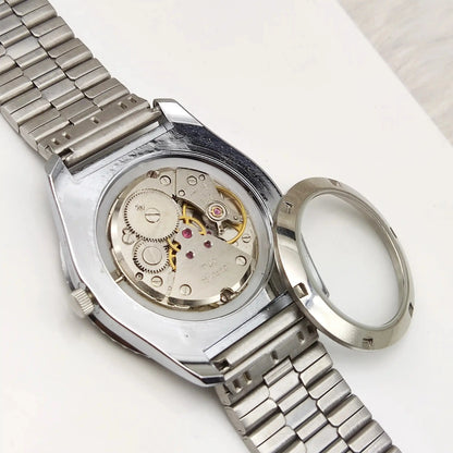 HMT Himalaya 17 Jewels Stick Indices Silver Dial Handwinding Transparent Back