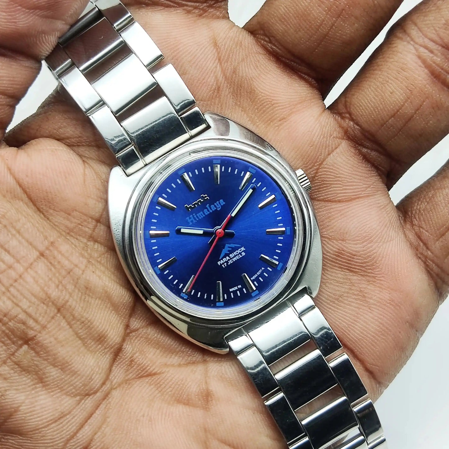 HMT Himalaya Blue Stick Indices Dial Transparent Back Handwinding