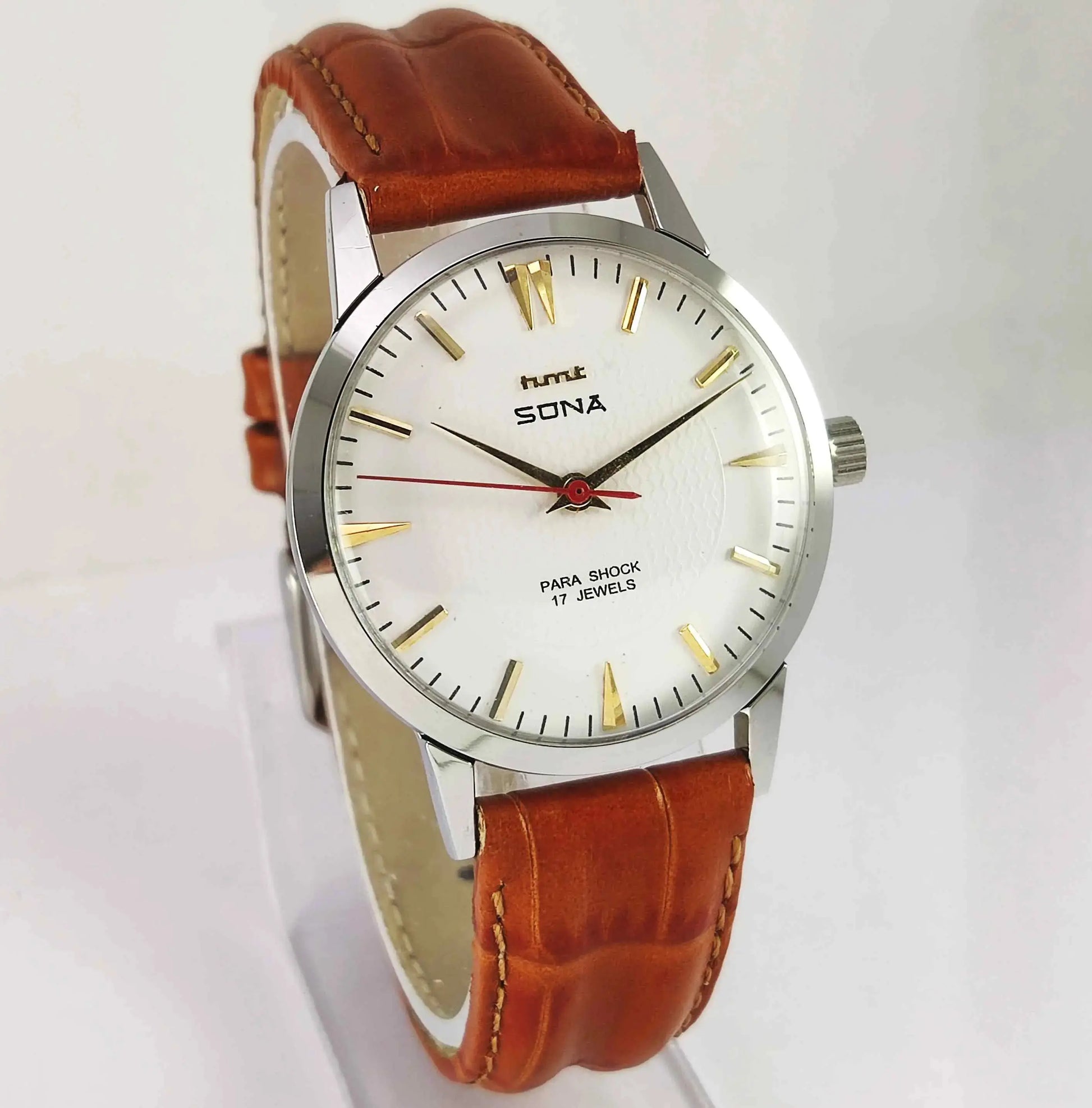 HMT Sona White Dial Para Shock 17 Jewels Mechanical Handwinding Men's Watch 0231 Discover-Diamonds