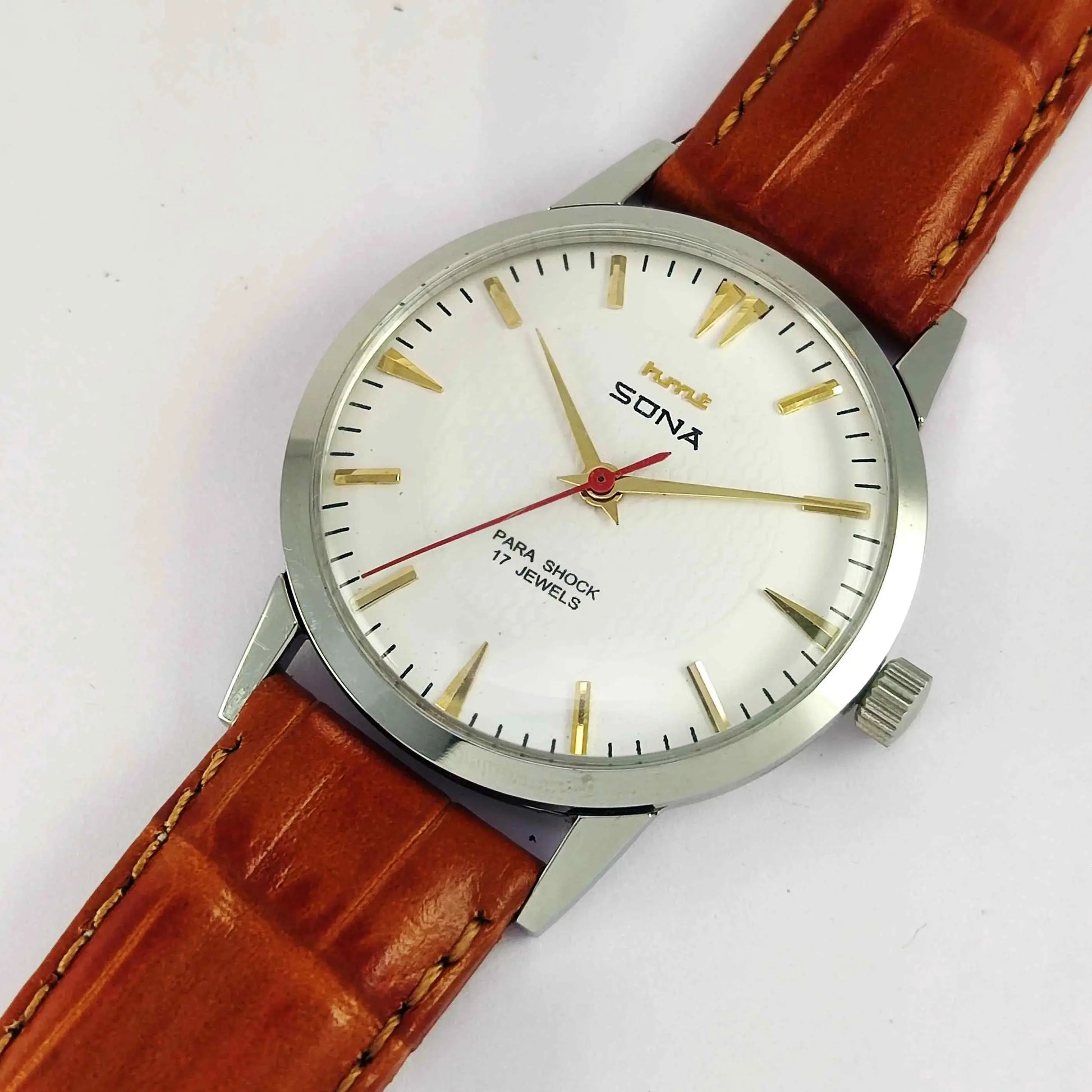 HMT Sona White Dial Para Shock 17 Jewels Mechanical Handwinding Men's Watch 0231 Discover-Diamonds