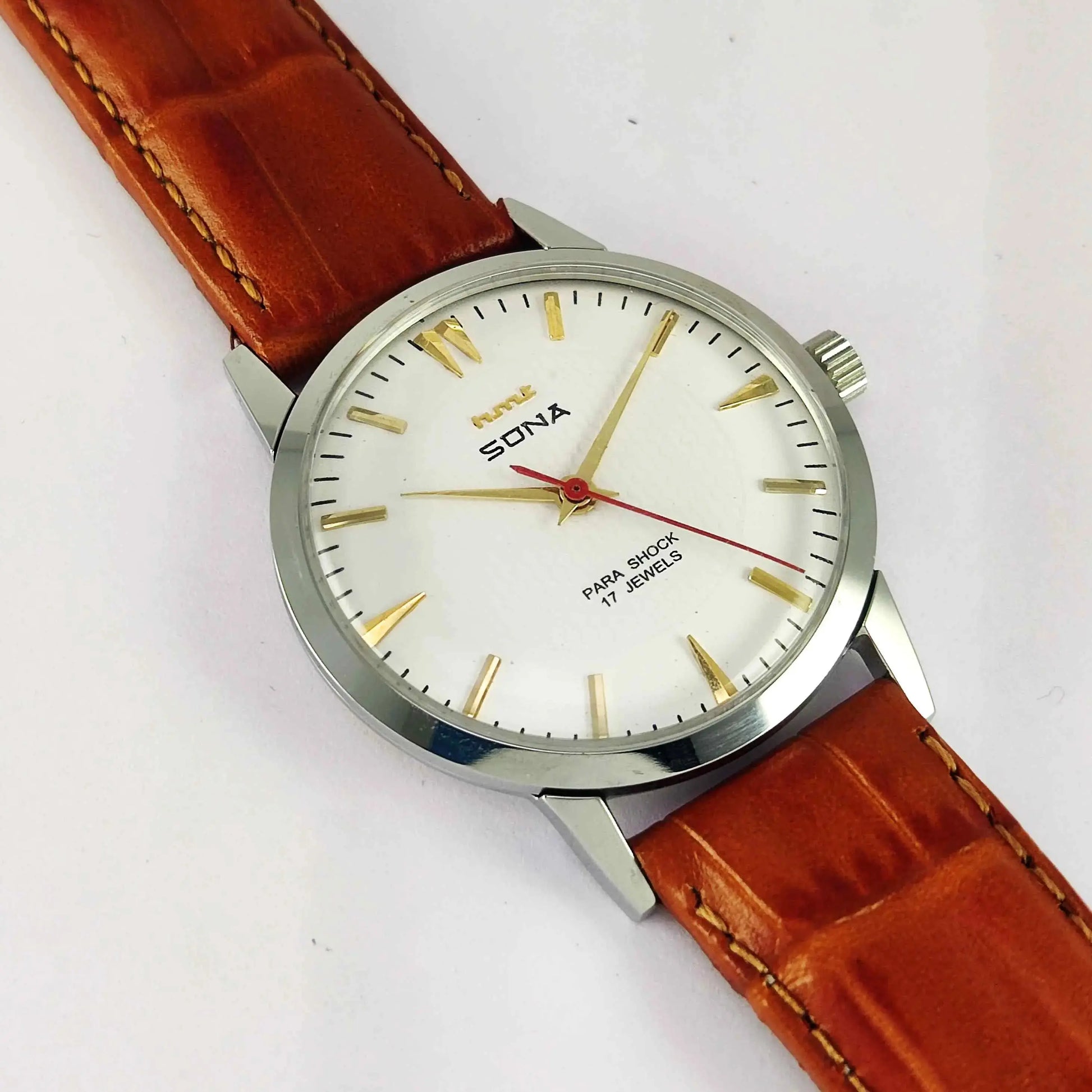 HMT Sona White Dial Para Shock 17 Jewels Mechanical Handwinding Men's Watch 0231 Discover-Diamonds