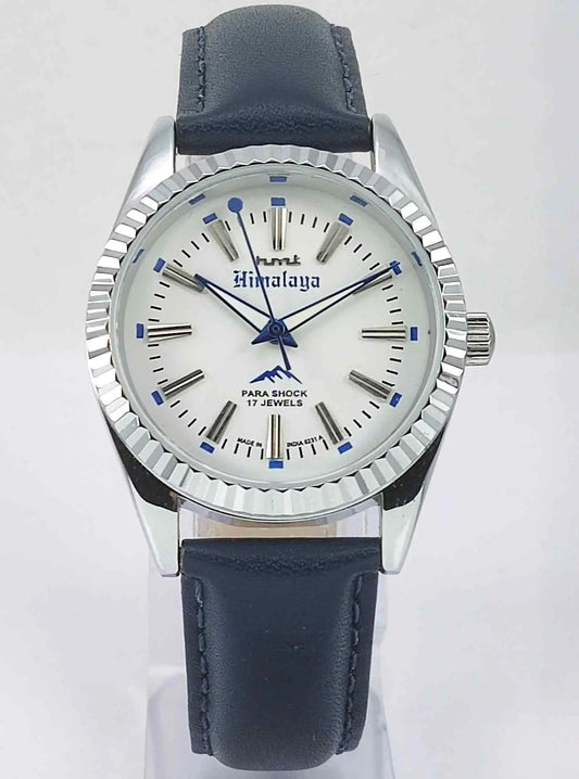 HMT Himalaya Para Shock 17 Jewels White Dial Transparent Back Mechanical Handwinding Men's Watch 0231 Discover-Diamonds