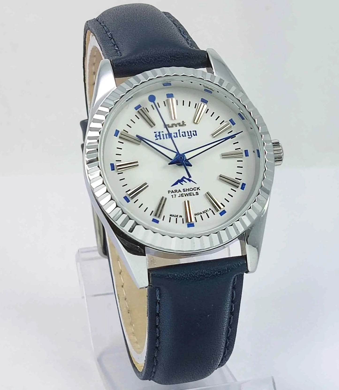 HMT Himalaya Para Shock 17 Jewels White Dial Transparent Back Mechanical Handwinding Men's Watch 0231 Discover-Diamonds