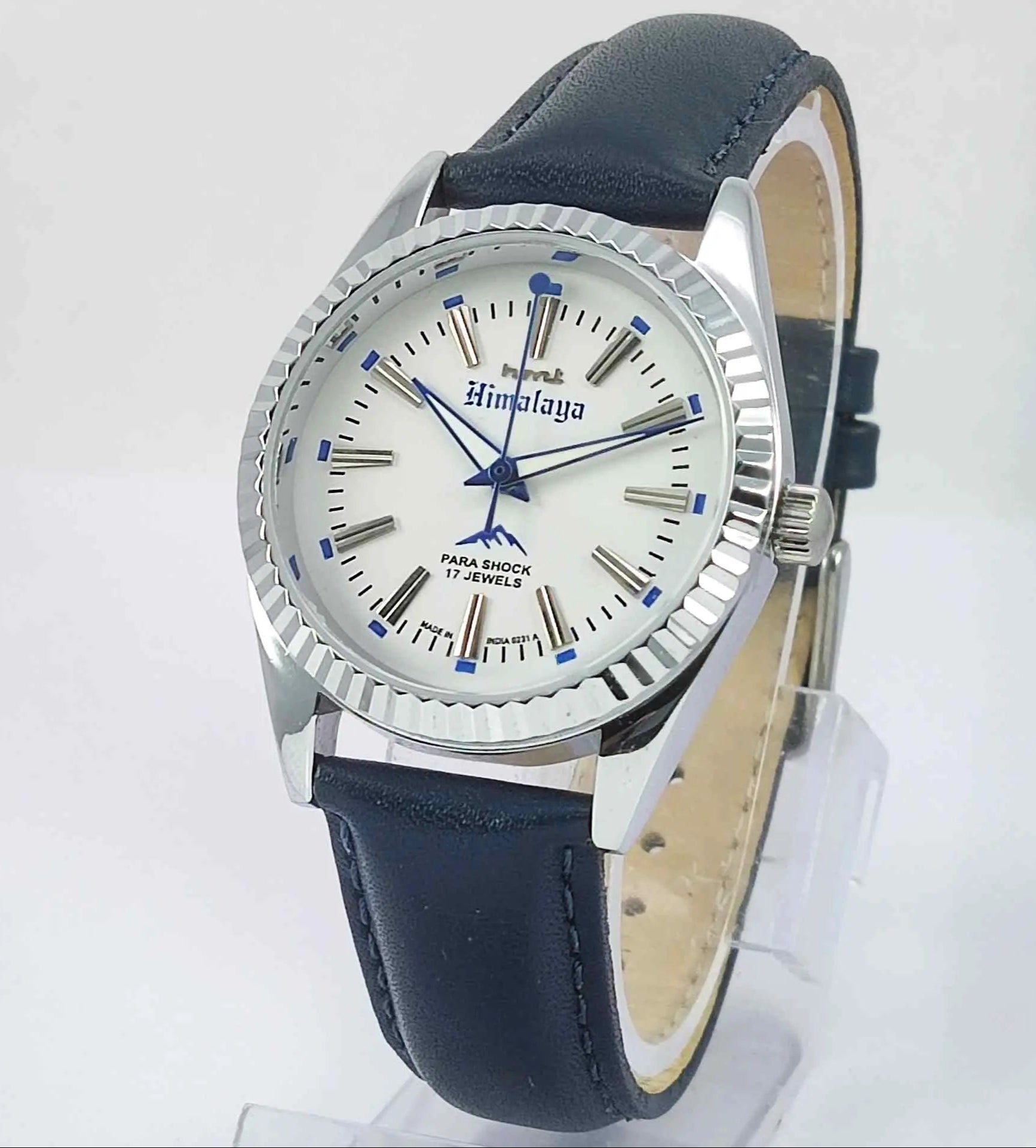 HMT Himalaya Para Shock 17 Jewels White Dial Transparent Back Mechanical Handwinding Men's Watch 0231 Discover-Diamonds