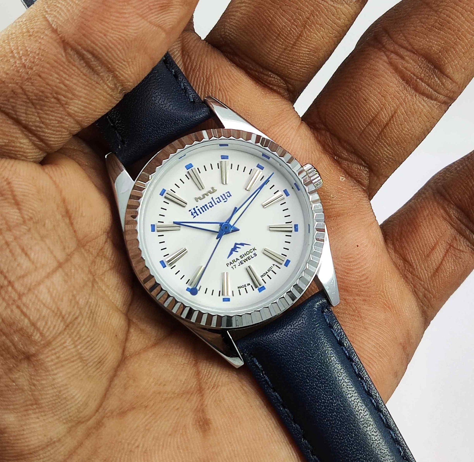 HMT Himalaya Para Shock 17 Jewels White Dial Transparent Back Mechanical Handwinding Men's Watch 0231 Discover-Diamonds