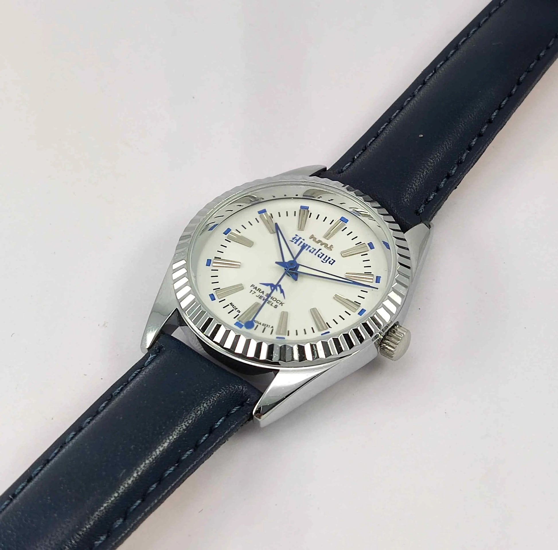 HMT Himalaya Para Shock 17 Jewels White Dial Transparent Back Mechanical Handwinding Men's Watch 0231 Discover-Diamonds