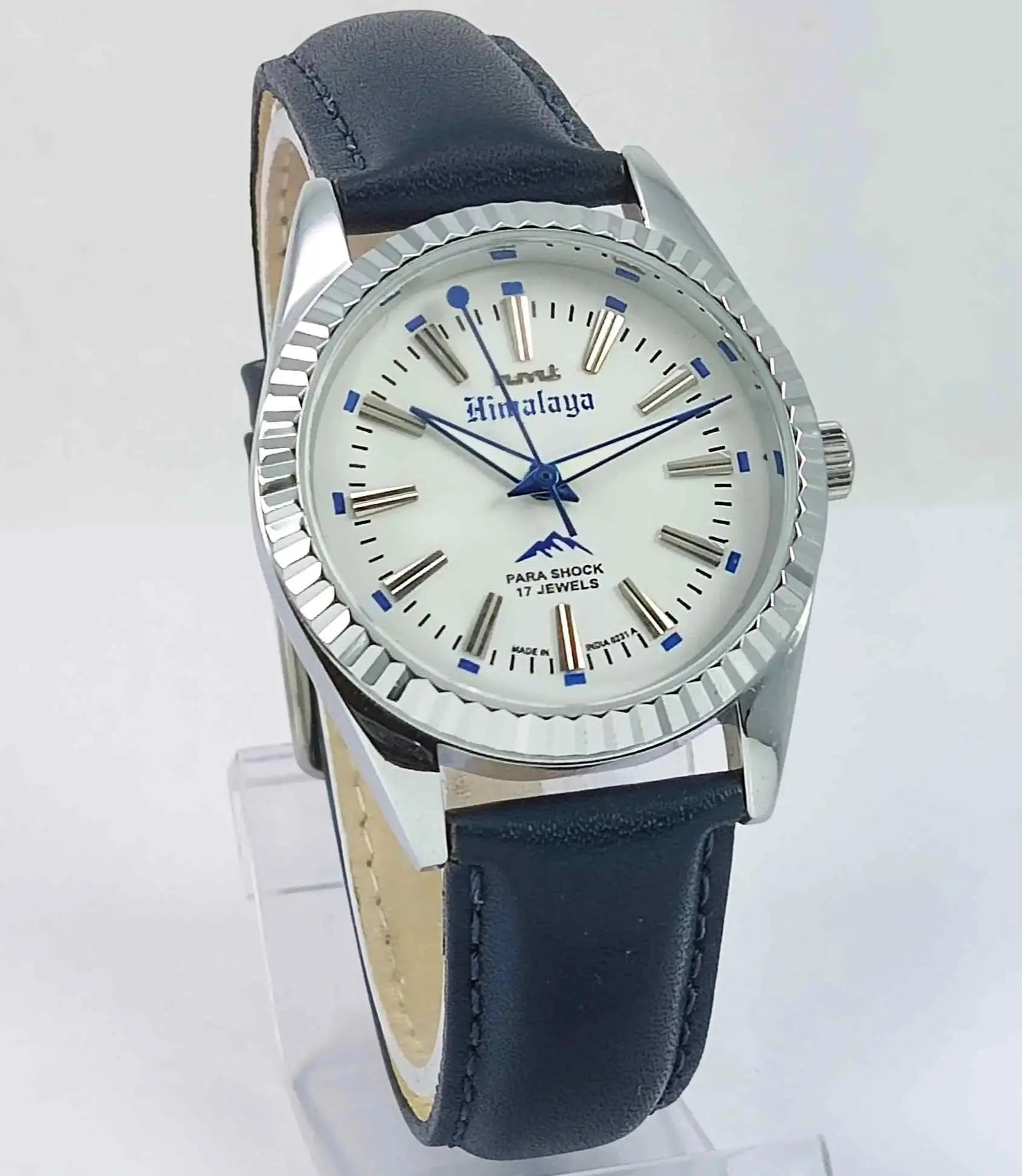 HMT Himalaya Para Shock 17 Jewels White Dial Transparent Back Mechanical Handwinding Men's Watch 0231 Discover-Diamonds