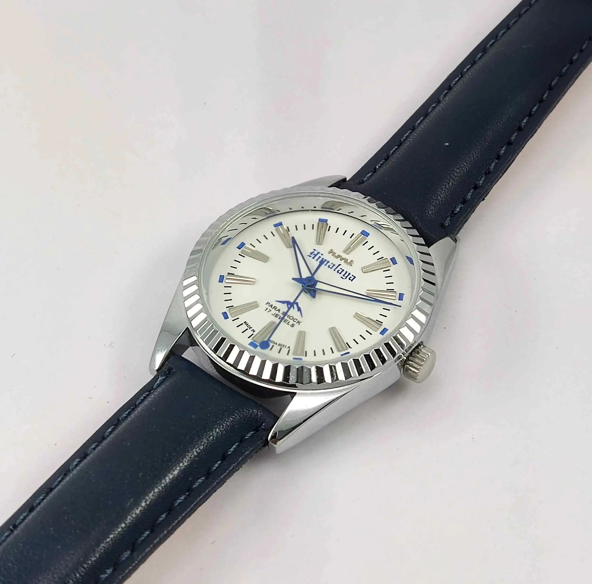 HMT Himalaya Para Shock 17 Jewels White Dial Transparent Back Mechanical Handwinding Men's Watch 0231 Discover-Diamonds