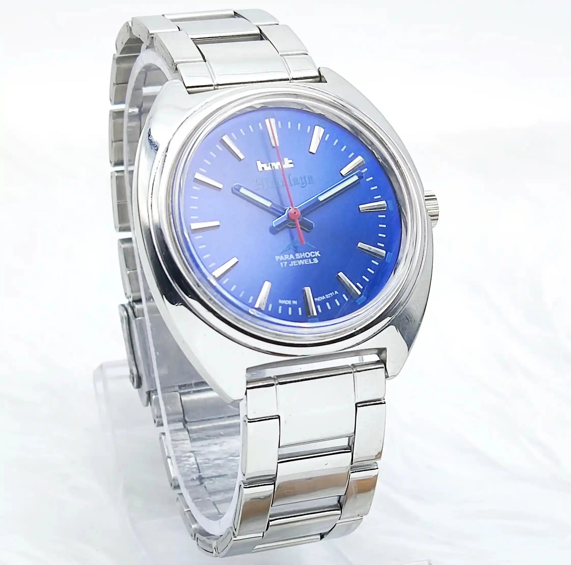 HMT Himalaya Transparent Back Para Shock 17 Jewels Blue Dial  Handwinding 0231 Discover-Diamonds Physical