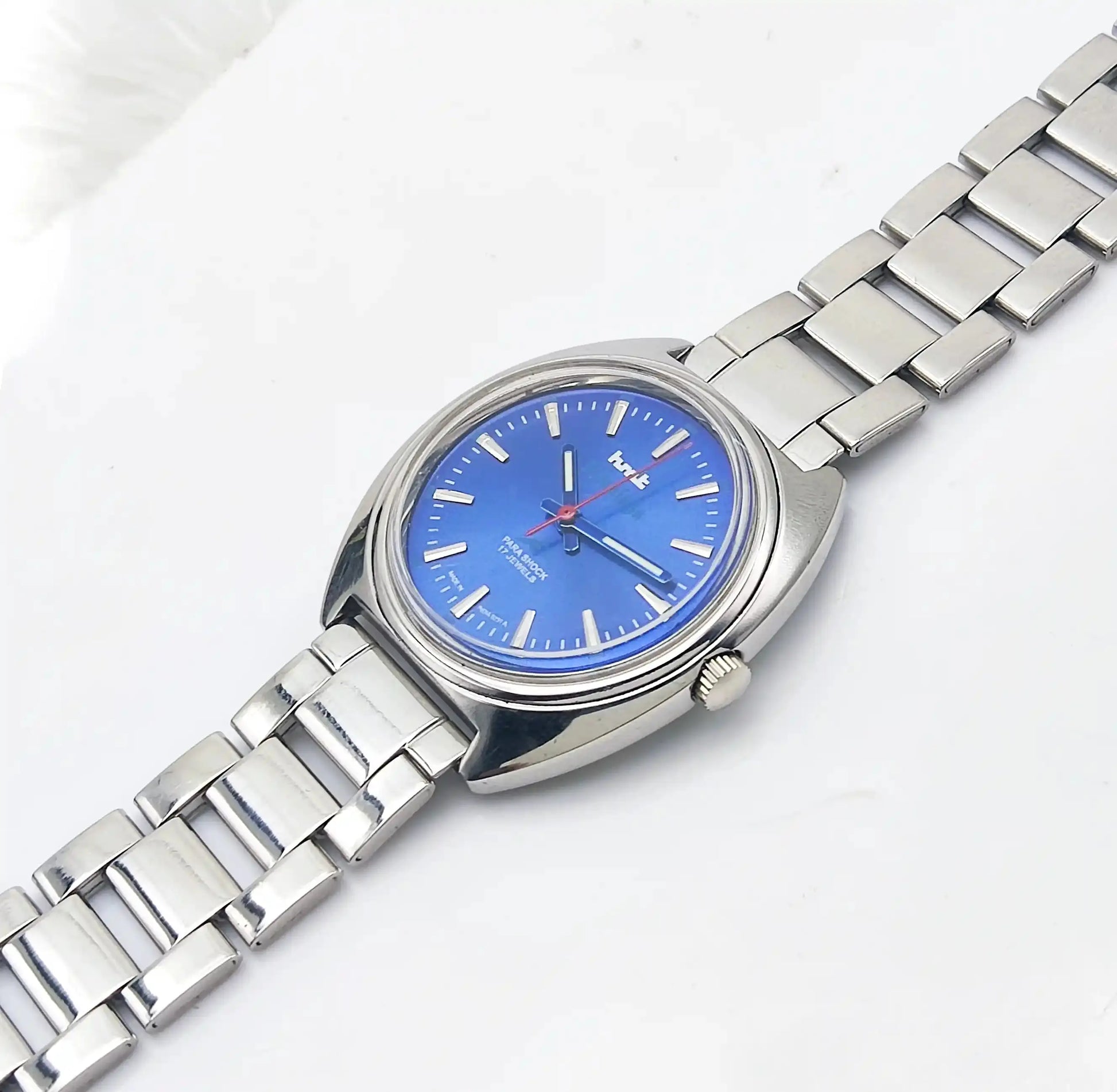 HMT Himalaya Transparent Back Para Shock 17 Jewels Blue Dial  Handwinding 0231 Discover-Diamonds Physical