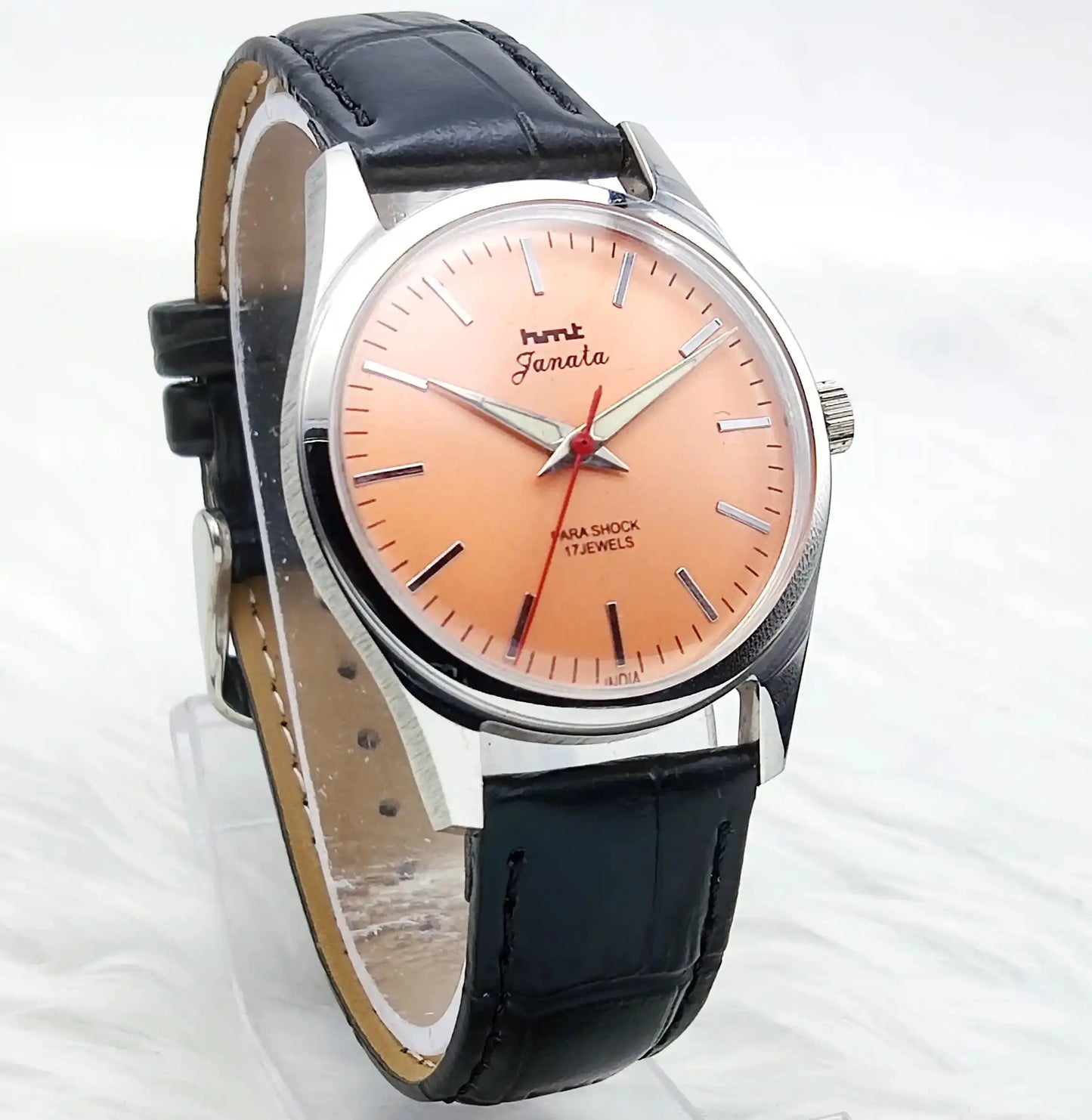 HMT Janata 17 Jewels Orange Dial Handwinding Transparent Back