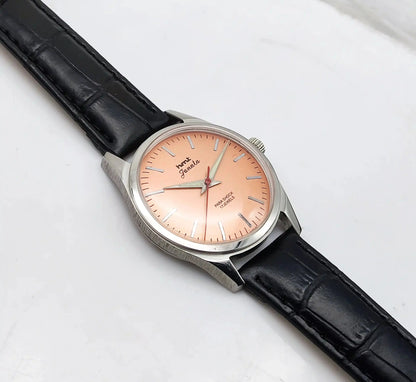 HMT Janata 17 Jewels Orange Dial Handwinding Transparent Back