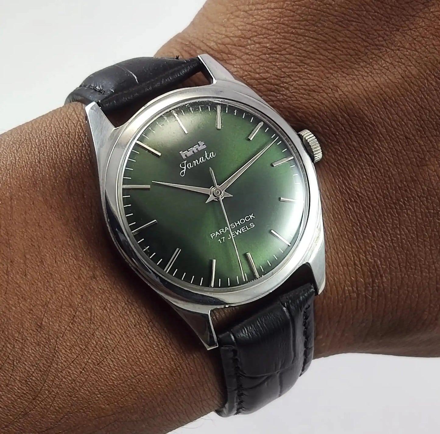 HMT Janata Apple Green Dial Para Shock 17 Jewels Mechanical Handwinding Men's Wrist Watch 0231 Discover-Diamonds