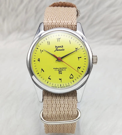 HMT Janata Arabic Font Lemon Color Dial Handwinding 17 Jewels