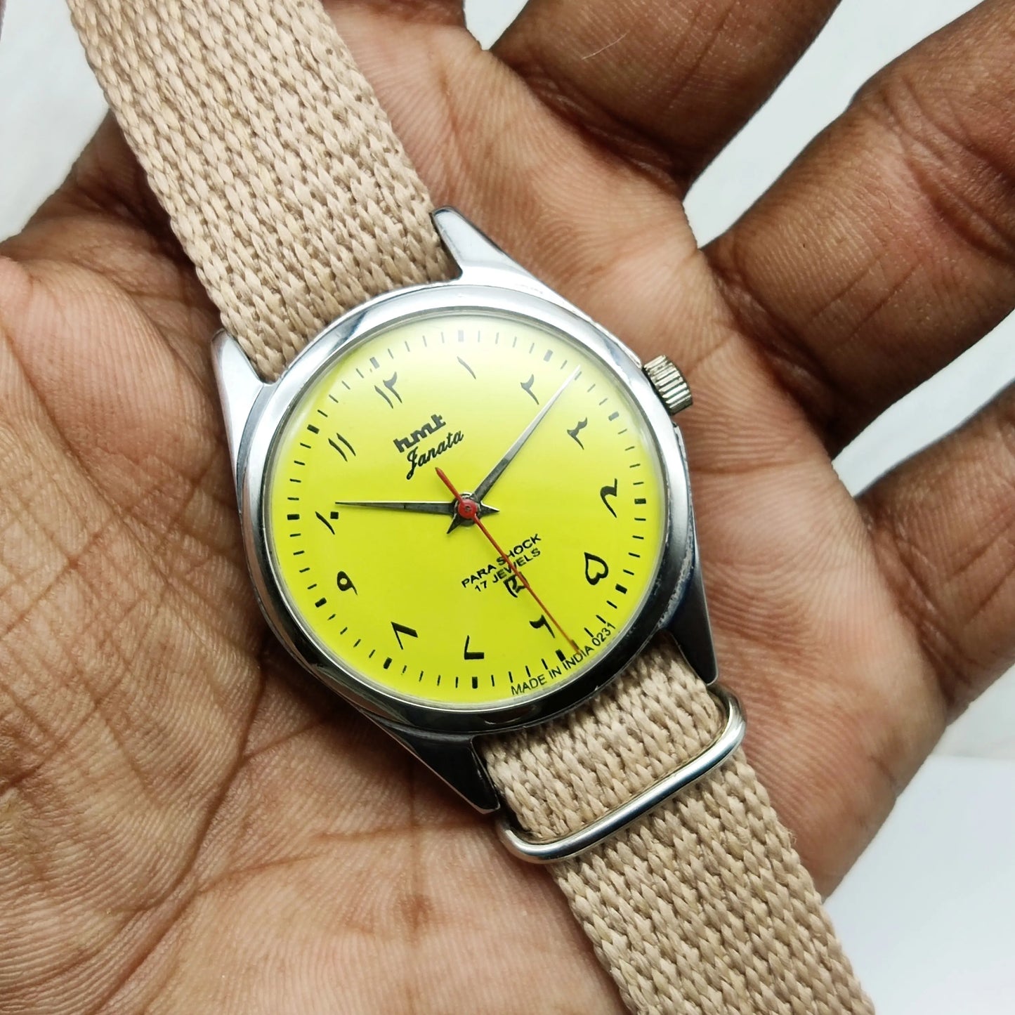HMT Janata Arabic Font Lemon Color Dial Handwinding 17 Jewels