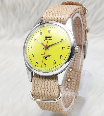 HMT Janata Arabic Font Lemon Color Dial Handwinding 17 Jewels