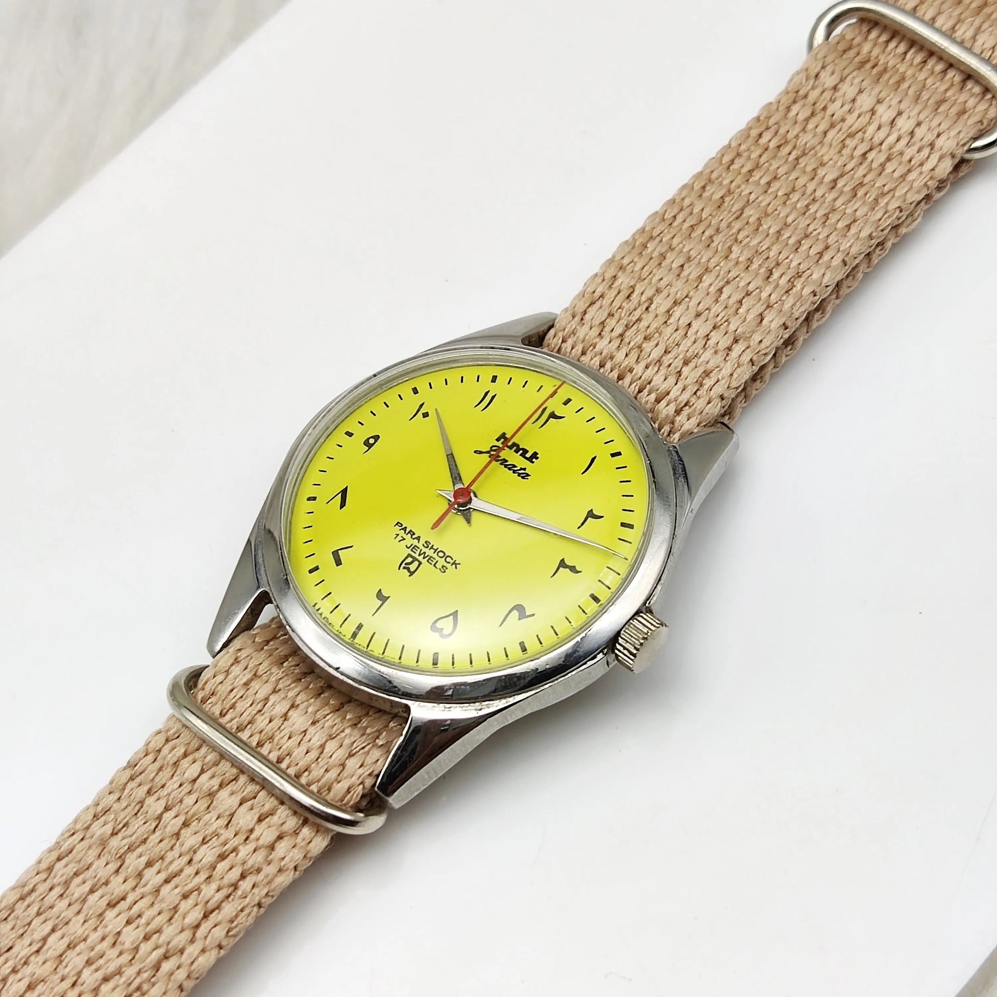 HMT Janata Arabic Font Lemon Color Dial Handwinding 17 Jewels