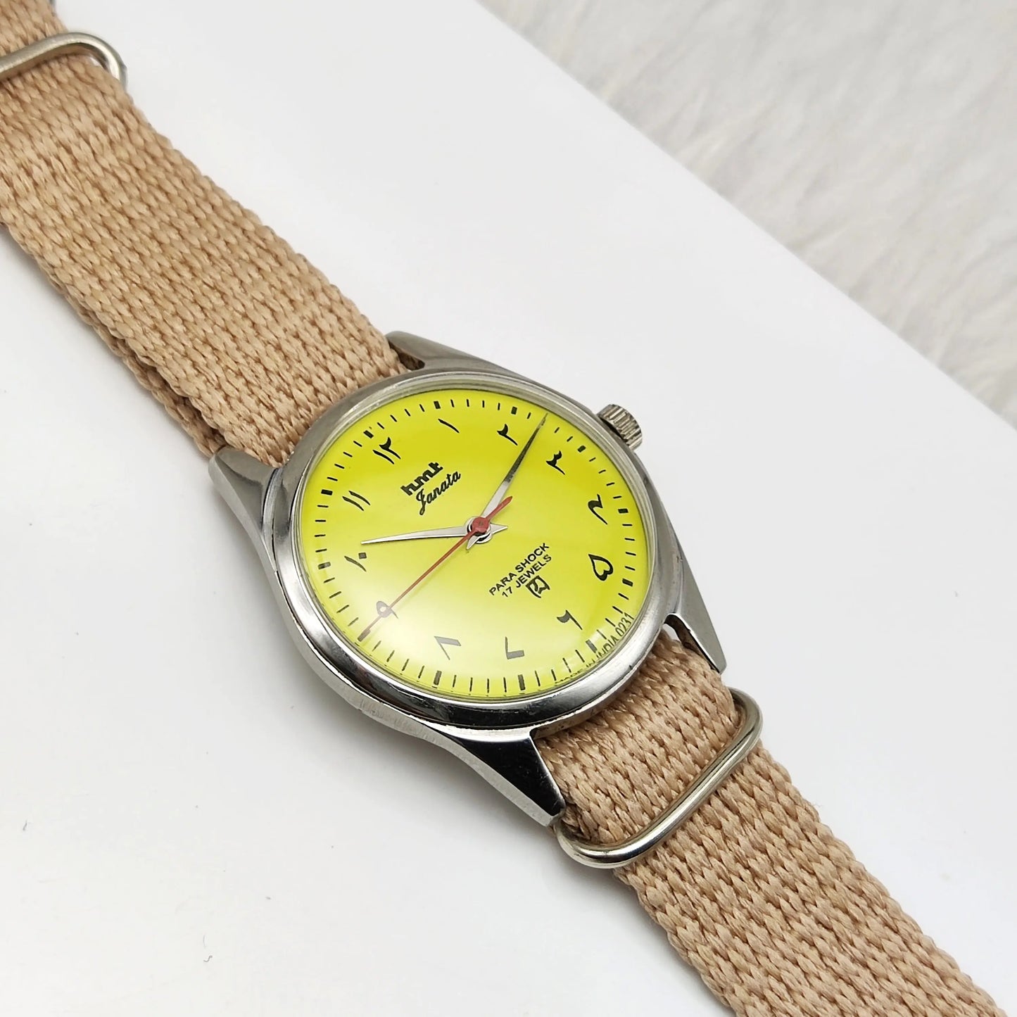 HMT Janata Arabic Font Lemon Color Dial Handwinding 17 Jewels