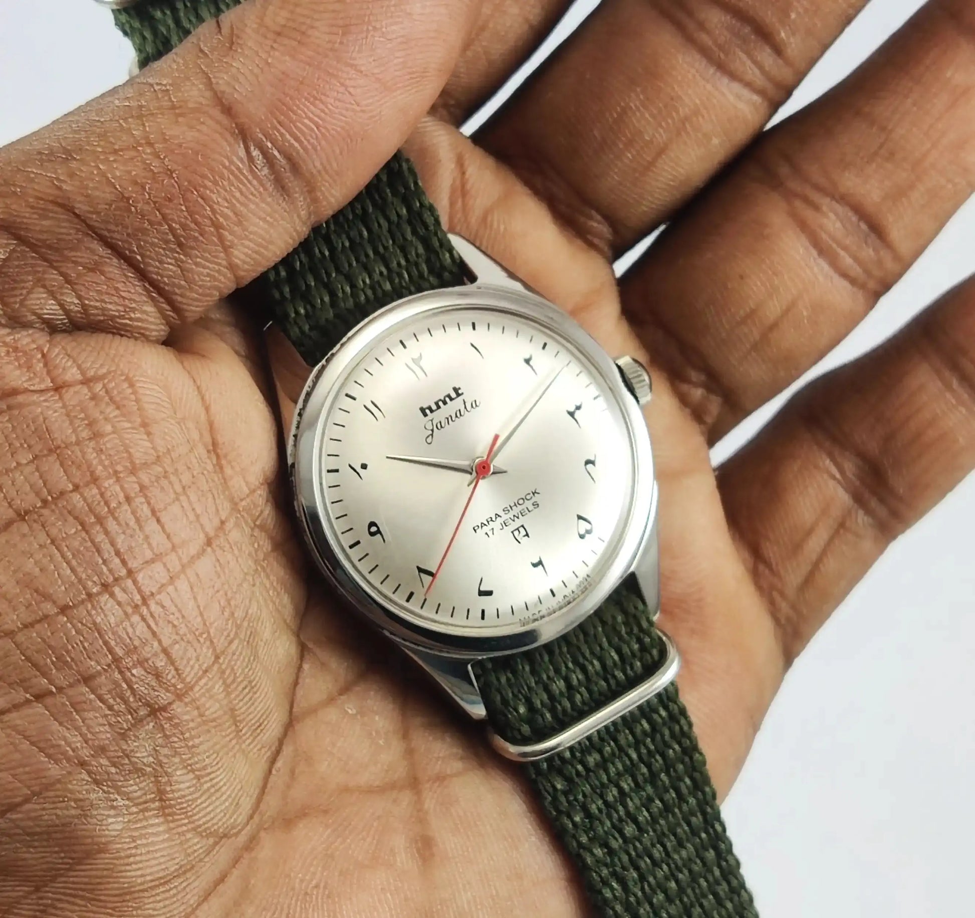 HMT Janata Arabic Font Para Shock 17 Jewels Gray Silver Dial Discover-Diamonds Physical