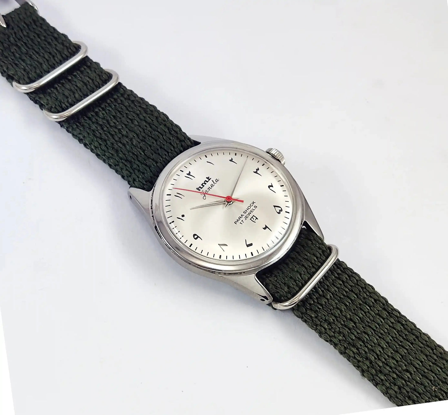 HMT Janata Arabic Font Para Shock 17 Jewels Gray Silver Dial Discover-Diamonds Physical