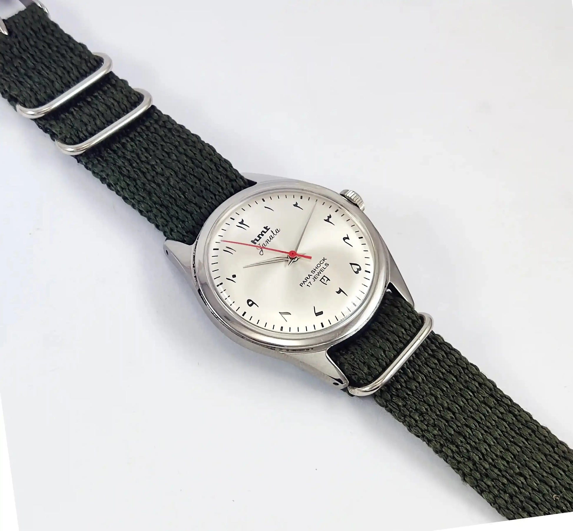 HMT Janata Arabic Font Para Shock 17 Jewels Gray Silver Dial Discover-Diamonds Physical