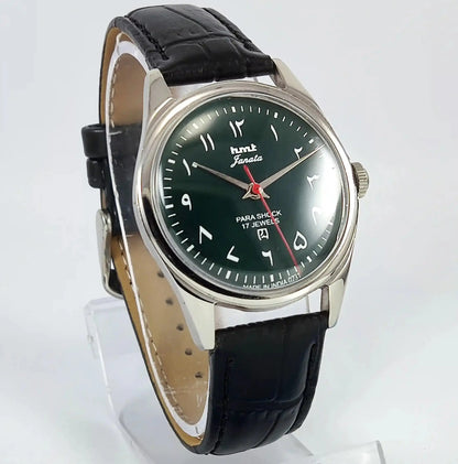 HMT Janata Arabic Font Para Shock 17 Jewels Green Dial Handwinding Discover-Diamonds Physical