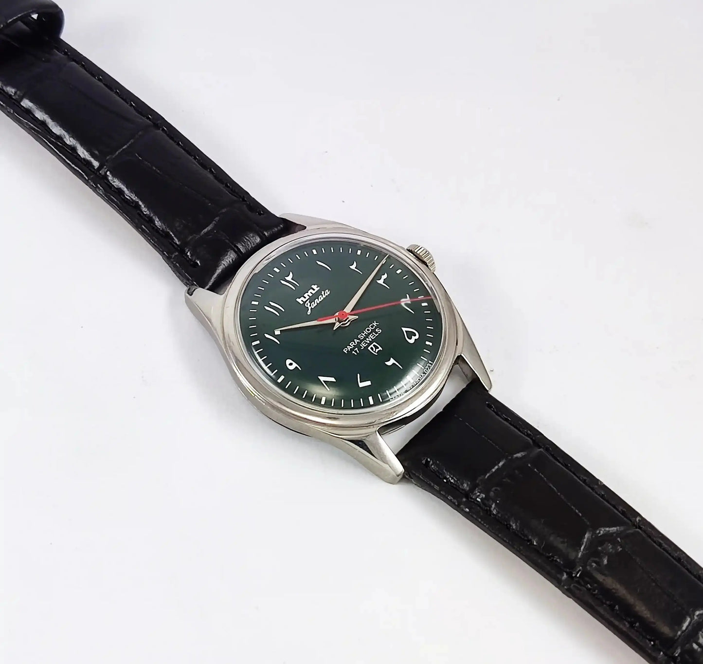 HMT Janata Arabic Font Para Shock 17 Jewels Green Dial Handwinding Discover-Diamonds Physical