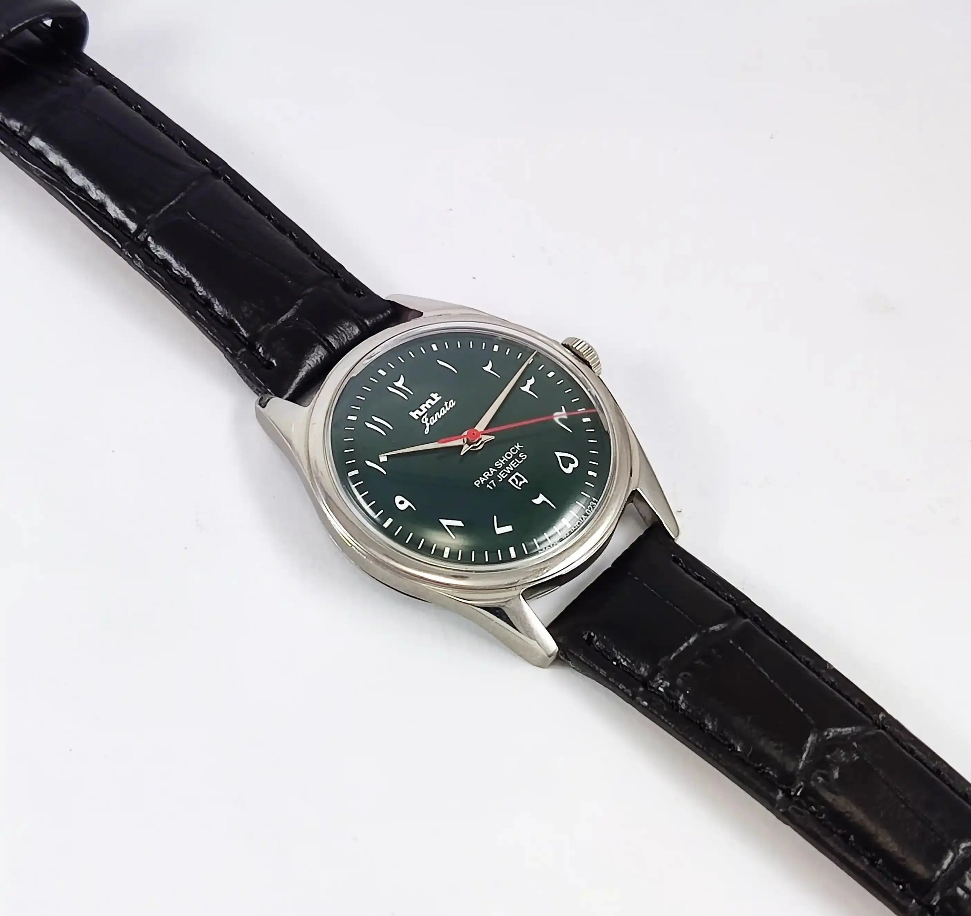 HMT Janata Arabic Font Para Shock 17 Jewels Green Dial Handwinding Discover-Diamonds Physical