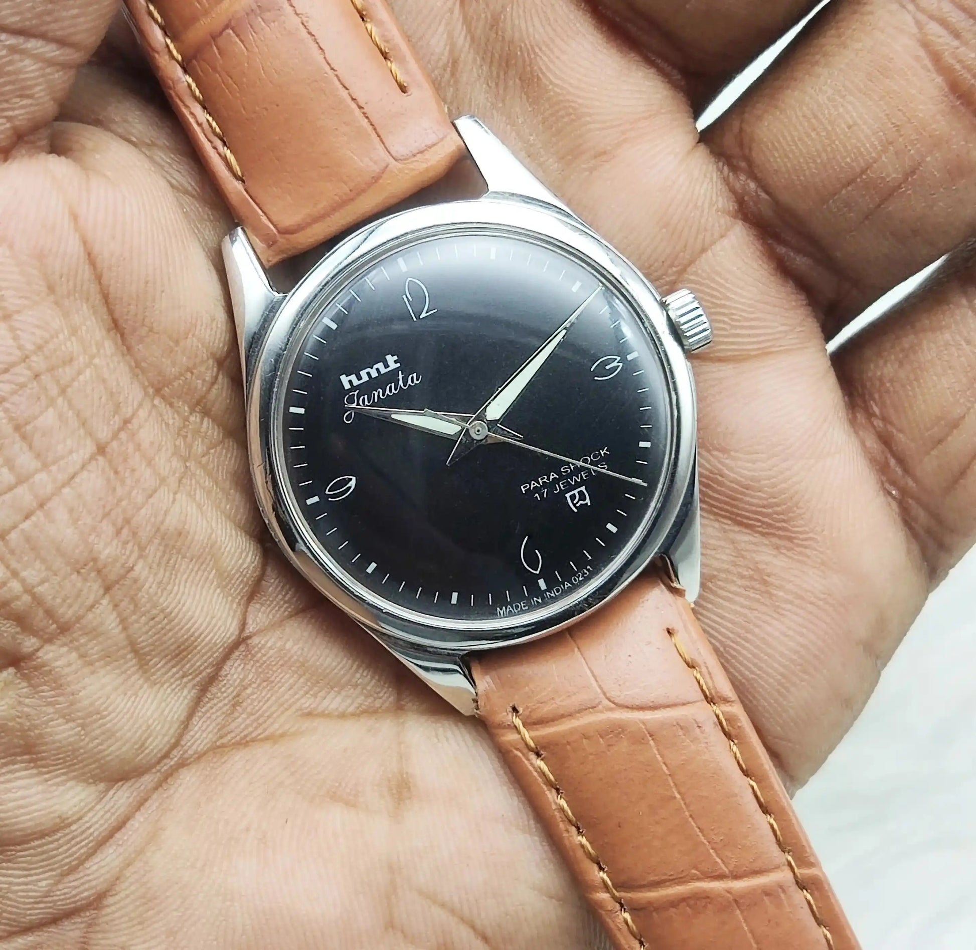 HMT Janata Black Dial English Numerals 17 Jewels Handwinding Men's Watch