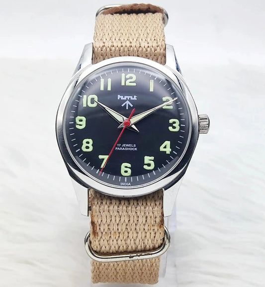 HMT Janata Black Dial Glow In the Dark Para Shock 17 Jewels