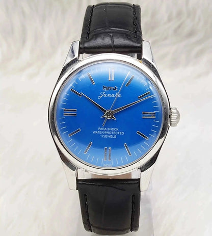 HMT Janata Blue Dail Handwinding Movement Para Shock 17 Jewels 0231
