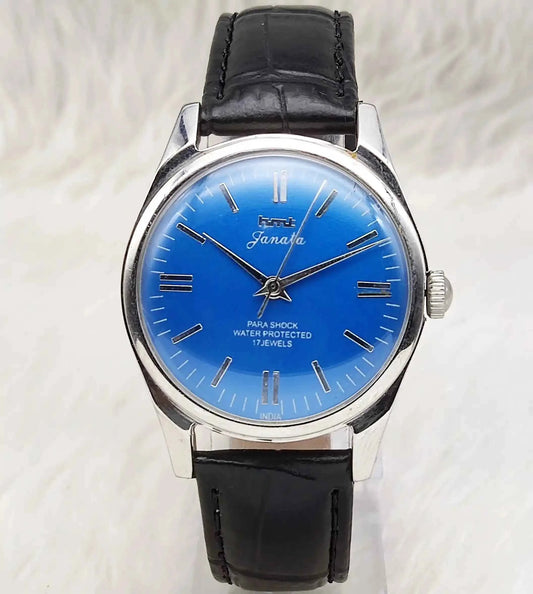 HMT Janata Blue Dail Handwinding Movement Para Shock 17 Jewels 0231