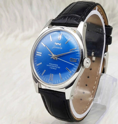 HMT Janata Blue Dail Handwinding Movement Para Shock 17 Jewels 0231