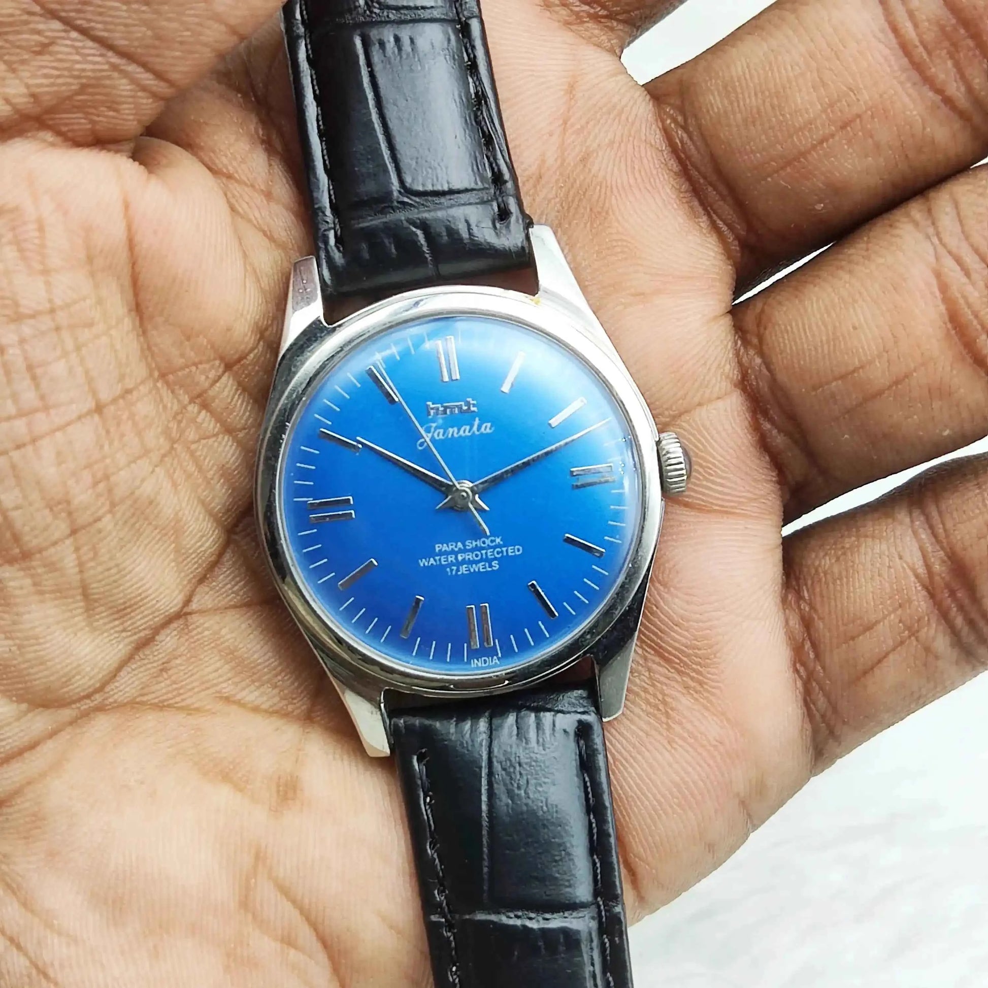 HMT Janata Blue Dail Handwinding Movement Para Shock 17 Jewels 0231