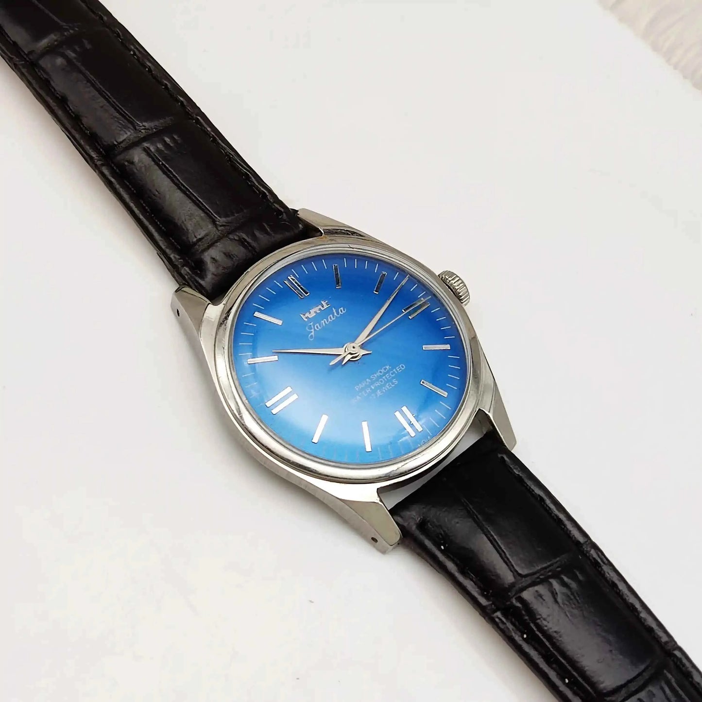 HMT Janata Blue Dail Handwinding Movement Para Shock 17 Jewels 0231
