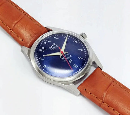 HMT Janata Blue Devanagari Dial 17 Jewels Transparent Back Mechanical Handwinding Men Wrist Watch 0231 Discover-Diamonds
