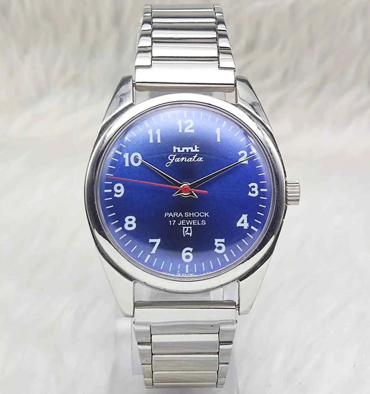 HMT Janata Blue English Numeral Dial Para Shock 17 Jewels Handwinding Discover-Diamonds Physical