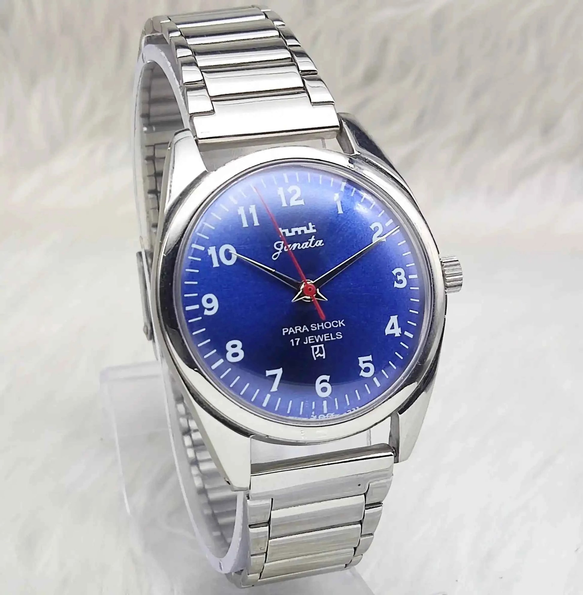 HMT Janata Blue English Numeral Dial Para Shock 17 Jewels Handwinding